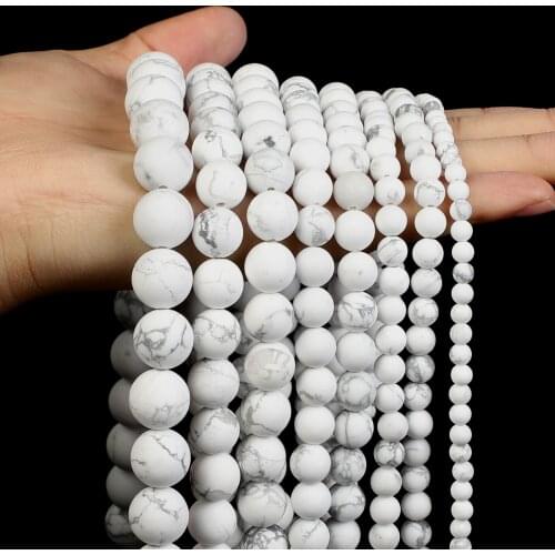 Natural Stone Beads Matte Frosted Synthetic White Howlite Turquoise Round Loose Beads For Jewelry Making DIY Bracelets 4-12MM
