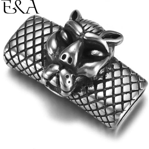 Stainless Steel Slider Beads Leopard Head 13*6mm Hole Slide Charms for Men Leather Bracelet Punk Jewelry Making DIY Supplies