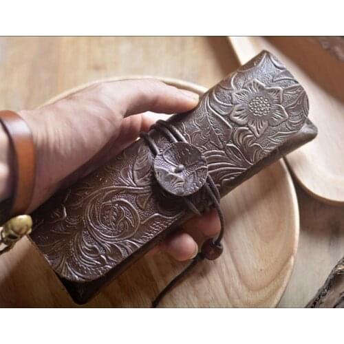 Handmade genuine leather pencil bag retro stationery cowhide pen case holder school office supplies pens pouch traveler gift