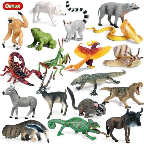 Oenux Simulation Wild Animals Fox Deer Horse Snake Wolf Peacock Action Figures Model Figurine PVC Miniature Educational Kids Toy
