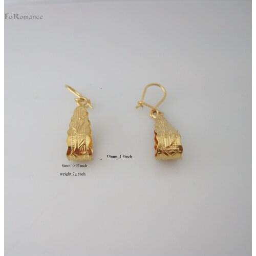 Foromance/YELLOW GOLD GP DANGLE TALL 1.4" EARRING LEAF CARVED PATTERN WATER DROP SHAPE GREAT DESIGN
