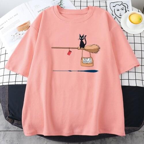Not In Service Cute Black Cat Womens Tee Shirt Hip Hop Street T Shirt Harajuku O-Neck T-Shirt Fashion Women Tshirt Summer 2021