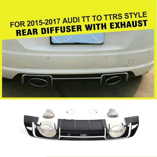 PP Rear Bumper Diffuser Lip With Exhaust Tips Stainless steel for Audi TT Standard MK3 Coupe 2 Door 2015 - 2017