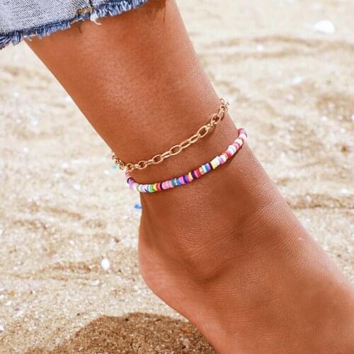 HI MAN 2Pcs/Set Bohemian Mixed Multi-Color Acrylic Beaded Anklet Women Simple Versatile Birthday Party Gift Jewelry
