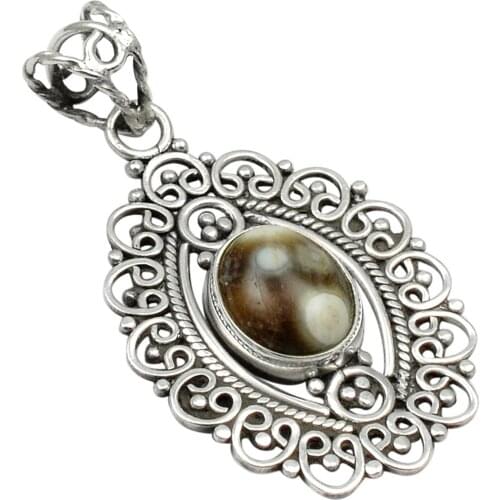 Lovegem Genuine Ocean Jasper Pendant 925 Sterling Silver ,40 mm, AP4242