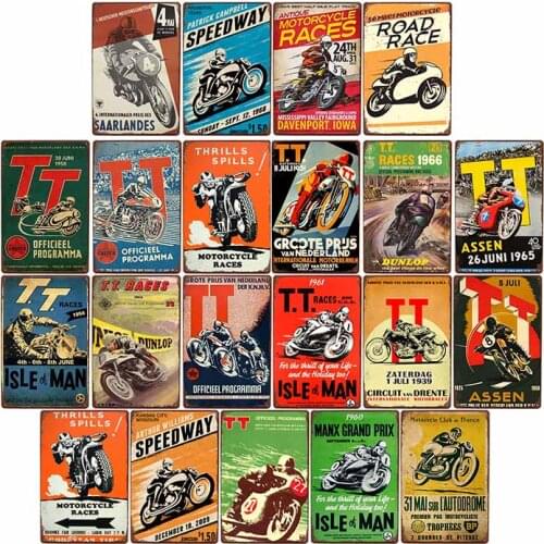 Retro TT Isle of Man Metal Tin Signs Vintage Motorcycles Poster Races Plaque Pub Bar Garage Wall Art Decor 20x30cm