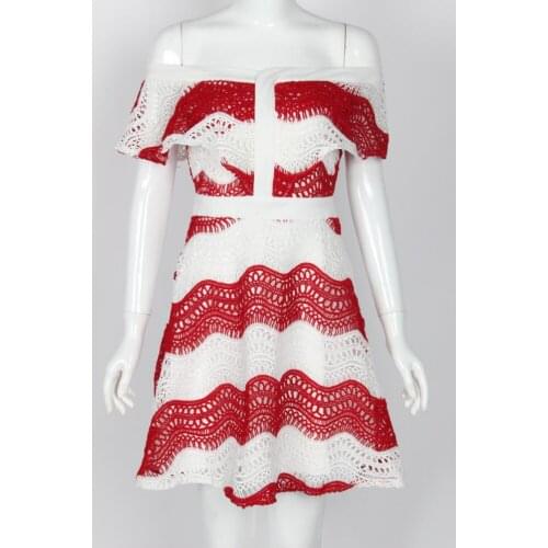 Mini dress sexy casual beach party elegant short festa red sleeveless backless off shoulder lace slash neck 2018 summer women