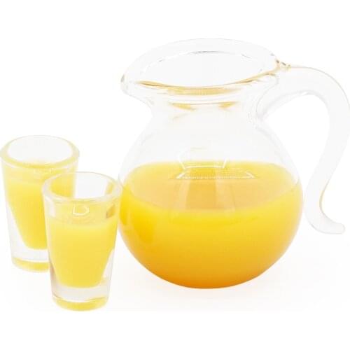 Odoria 1:12 Miniature Orange Juice Pitcher & 2Pcs Cups Simulation Drink Kitchen Set Dollhouse Accessories Doll House Decoration