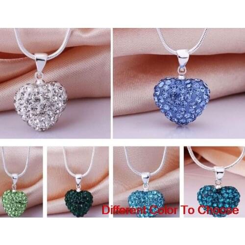Uth5 mixed rhinestone fashion multicolor heart Silver Plated snake chain crystal Necklace