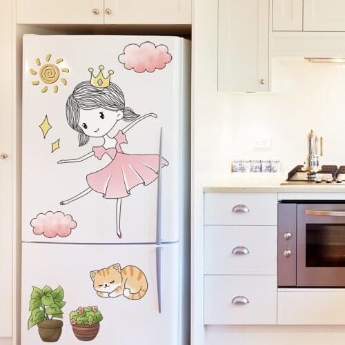 Cartoon Girl Wall Stickers DIY Self-adhesive Fridge Stickers Aesthetic Warm Bedroom Nursery Wall Decoration PVC Wallpaper