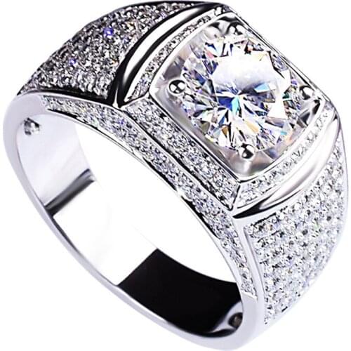 Super Bright Full Diamond Luxury Mens Ring Real Sterling Silver 925 Exquisite Elegant Engagement Wedding Party Gentleman Fine