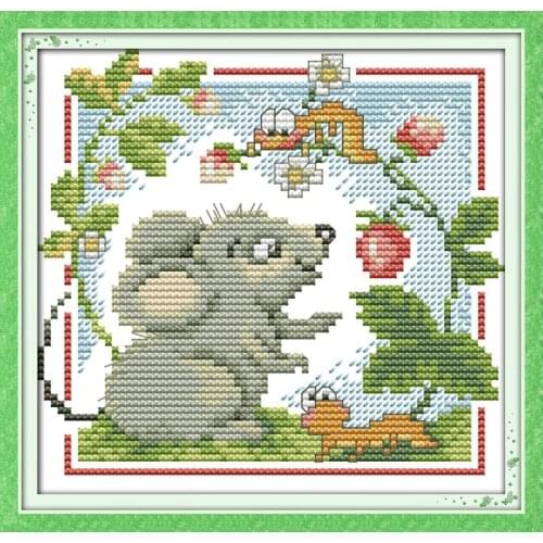 Fruit cross stitch kit cartoon mouse animal 14ct 11ct count print canvas stitches embroidery DIY handmade needlework plus