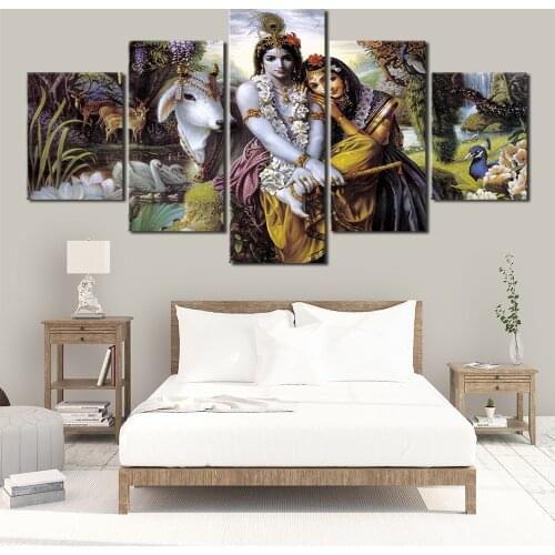 Hindu God Radha Krishna Love 2 HD Wall Art Canvas Poster and Print Canvas Painting Decorative Picture for Living Room Home Decor