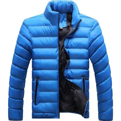 2018 New Winter Mens Collar Solid Color Casual Down Cotton Suit Youth Large Size Coat Tide Mens Clothing Quilted Jacket