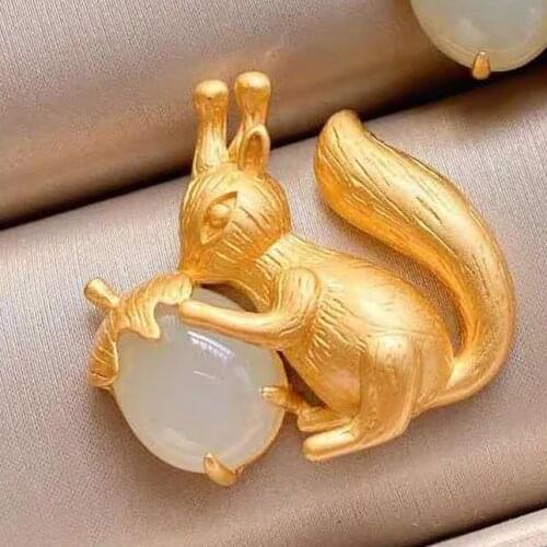 New Silver Inlaid Natural Hetian White Chalcedony Cute Little Squirrel Fresh And Charming Charm Necklace Fairy Brand Jewelry
