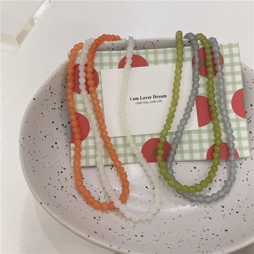 2021 New Korean Retro Colorful Transparent Resin Handmade Beaded Clavicle Chain Necklace for Women Girls Aesthetic Jewelry