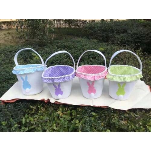 Ruffle Bunny Easter Buckets Wholesale Blanks Canvas Dot Easter Bag Colored Bunny Egg Holder Gift Tote SN2664
