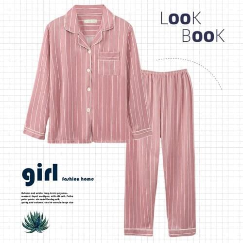 Long Sleeve Pajamas Suit Womens Lapel Cardigan V-neck Home Service Two-piece Suit Pajama Set Women