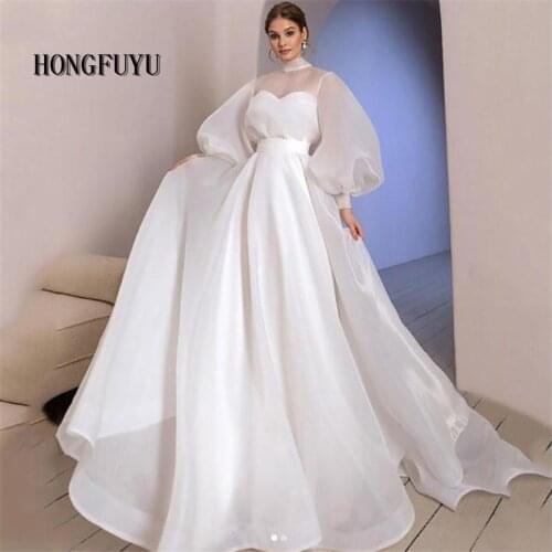 Платье на выпускной Long Puff Sleeves Prom Dresses High-Neck Princess Evening Gowns Women Party Dress Plus Size 2021