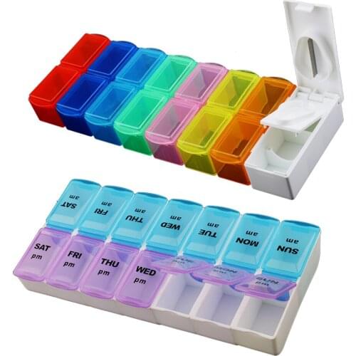 2 Pieces Portable 14 Slots 7 Day Pill Tablet Storage Box Weekly Medicine Organizers