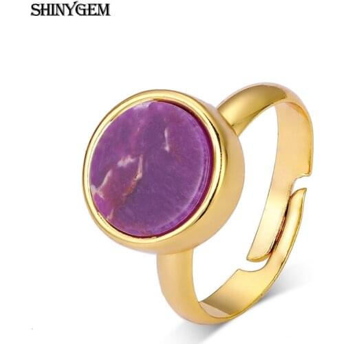 ShinyGem Natural Cabochon Gem Stone Rings Adjustable Vintage Gold Plating Sea Sediment Jaspers Rings For Women Gift