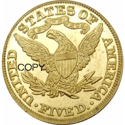 United States of America 5 Dollars Liberty Coronet Head - Half Eagle With motto 1890 Brass Copy Coin