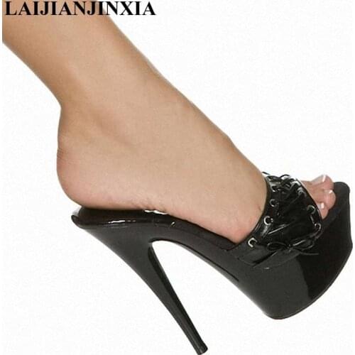 LAIJIANJINXIA Women Sexy 15cm High-Heeled Shoes Nightclub Dancing Shoes Peep Toe Slippers Modal Pole Dance Shoes