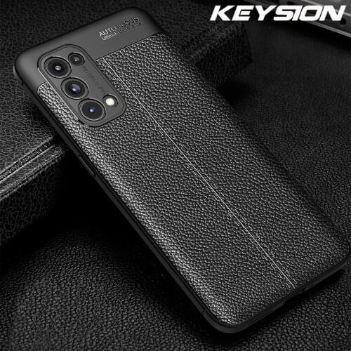 KEYSION Shockproof Case for OPPO Reno 5 Pro 5G luxury leather texture soft silicone Phone Back Cover for Reno 5 5G Reno 4 Pro 4G