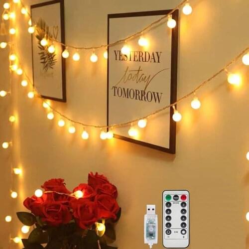 Globe String Lights Outdoor, 40/ 80 LEDs Fairy String Lights USB Powered 8 Modes Waterproof Christmas Fairy Lights with Remote