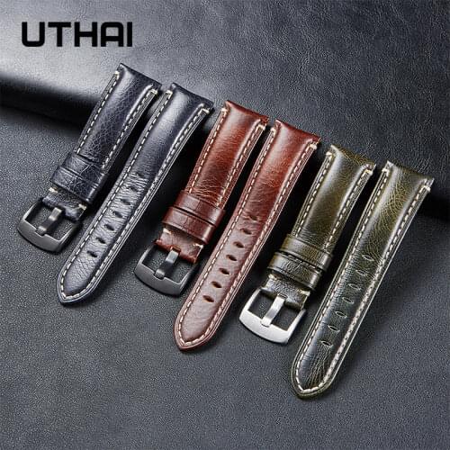 UTHAI Watchband New thick leather strap Waterproof cowhide soft sports replacement strap 20mm watch strap For galaxy watch 42MM