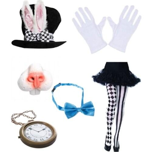 Funny Party Decoration Props Rabbit Ears Hat Pocket Watch Bow Tie Nose Set Easter Halloween Masquerade Performance Cosplay Props