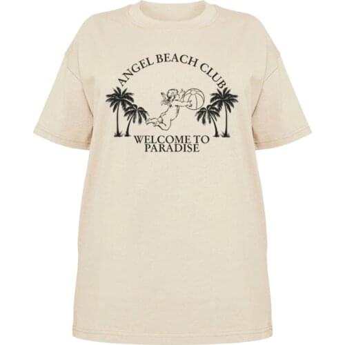 Angel Beach Club Oversized T-Shirt Female Vintage Cute Aesthetic Top Funny Tshirt Women Summer Causal Short Sleeve Graphic Tees