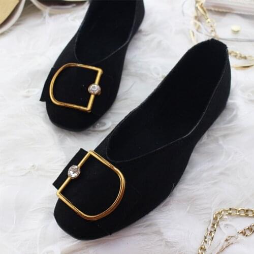 Flat Shoe Female 2021 Autumn Winter New Style Female Shoe Recreational Nise Buckle Square Head Adds Velvet Female Single Shoe