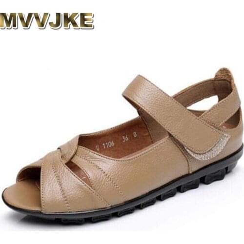 MVVJK 2020 best selling new soft comfortable summer genuine leather shoes flat sandals casual shoes middle aged women big size