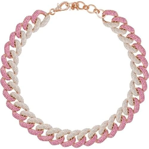 32+10CM Chunky Choker White Pink Cubic Zirconia Rose Gold Color Pinky Micro Pave CZ Hip Hop Women 16mm Cuban Chain Necklace