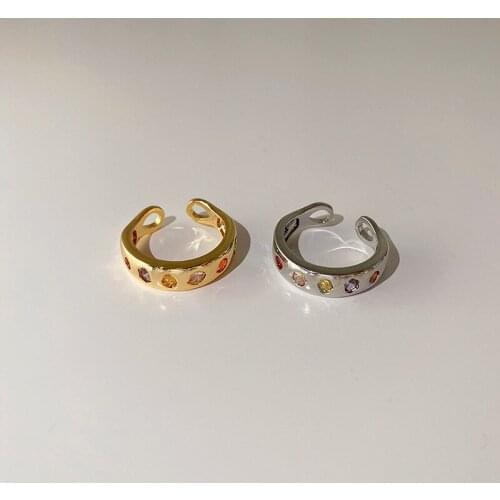 Origin Summer French Vintage Multicolor Cubic Zircon Ring for Women Open Adjustable Gold Silver Color Index Finger Ring Jewelry