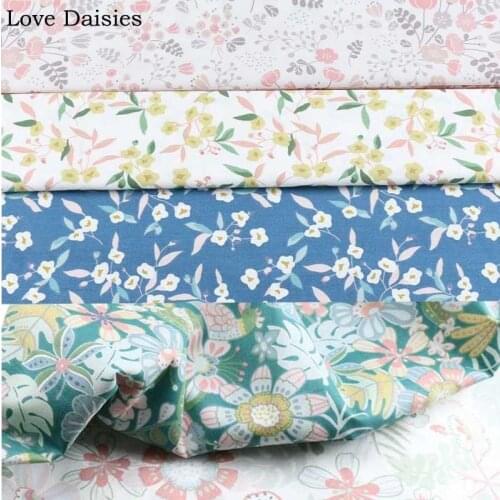 100% Cotton Width 235cm WHITE GREEN BLUE Small Flowers Leaves Twill Fabric for DIY Bedding Apparel Dress Decor Handwork Pillow