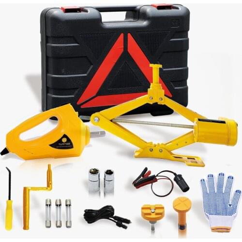 12V Car Electric Scissor Jack Lifting Set Impact Wrench Tool Built-in Flash LED Light for Emergency Tire Repair CarJacks QZ004