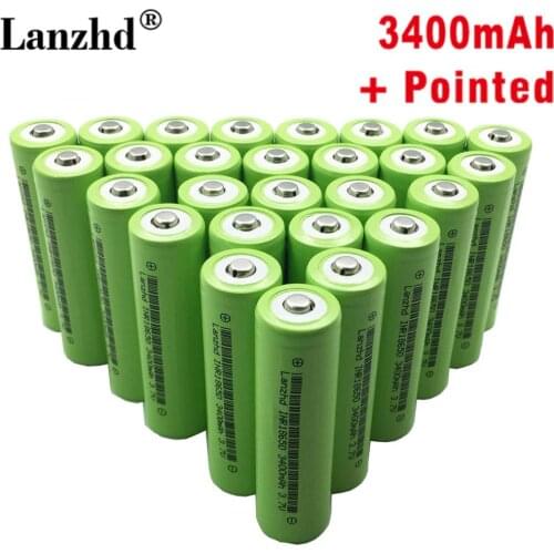 8-40pcs New 18650 Battery with Pointed 18650 li ion 3.7v 3400mah 30A Lithium Rechargeable Battery INR18650B For flashlight
