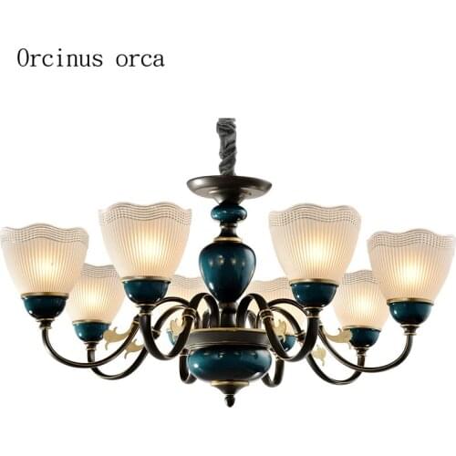 American luxury blue glass chandelier living room corridor bedroom lamp modern simple and creative chandelier free shipping