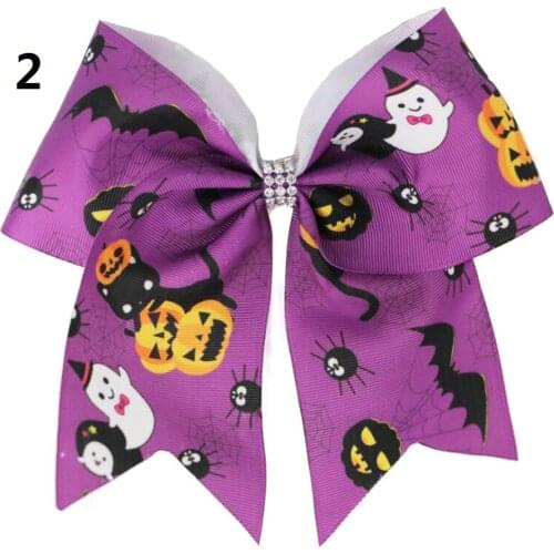 20piece New 7.5inch Halloween Cheer Bow WITH Elastic band or hairpin Cheerleading Hair bow For Baby Girls Party Hair Accessories