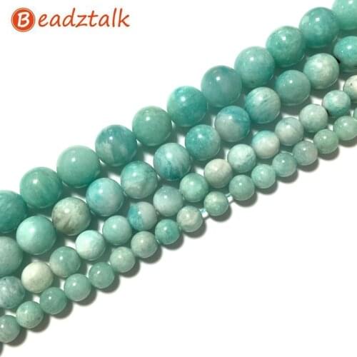 BEADZTALK Natural Russian Amazonite Stone Beads Smooth Round Blue Color 6 mm 8 mm 10 mm 12 mm DIY Bracelets Necklaces Earrings
