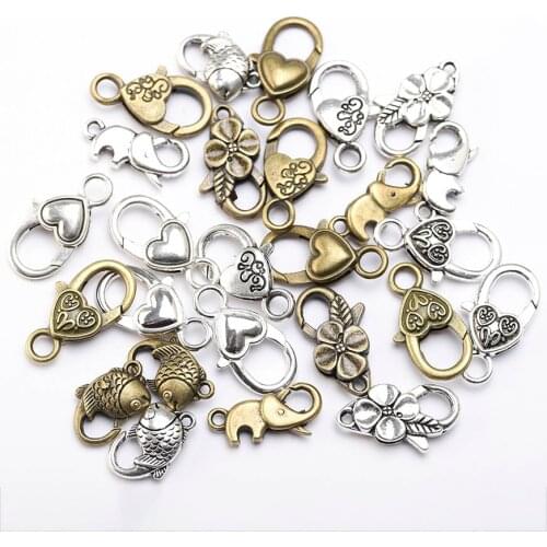 10pcs Antique Bronze Silver Big Heart Lobster Clasp Hooks Accessories For DIY Jewelry Making Necklace Bracelet Connect Findings