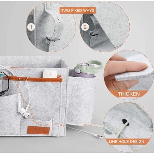 Large Felt Bedside Caddy Organizer Heavy Duty Bedside Storage Bag Water Bottle Holder Phone Household Sofa Books Remote can CSV