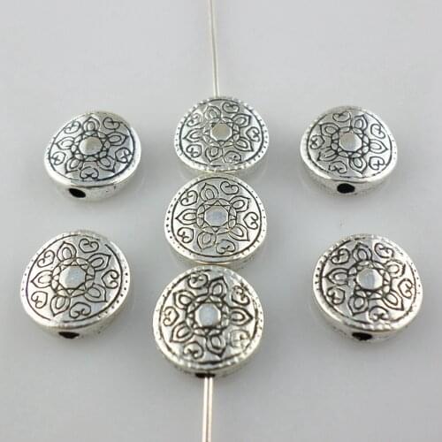 36pcs Tibetan Silver Flat Round Charm Loose Spacer Beads 10mm Jewelry Bracelet Findimgs