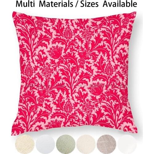 William Morris Thistle Damask , Fuchsia Pink Pillow Case Throw Pillow Cover Cotton Linen Flax William Morris Art Nouveau Damask