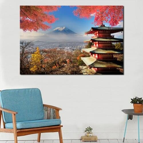Black White Red Japanese Temple In Autumn Landscape Art Canvas Poster Painting Oil Wall Picture Print Home Bedroom Decoration HD
