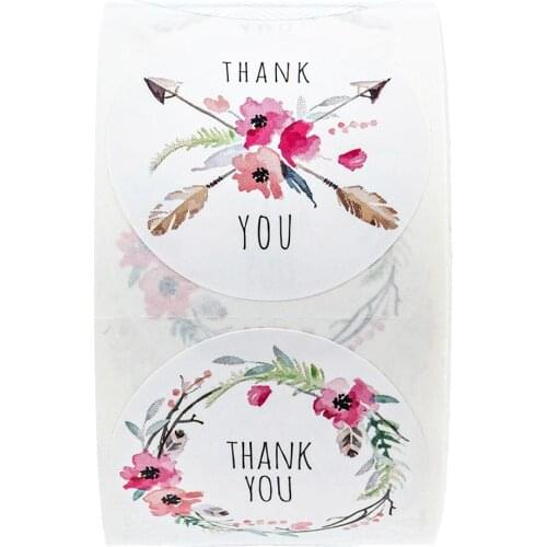 Flower Thank you stickers seal lables round 1inch stickers rolls Stationery stickers