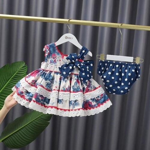 Baby Clothing Spanish Vintage Ball Gown Bow Sleeveless Print Sweet Cute Girls Lolita Princess Dresses For Easter Eid A254