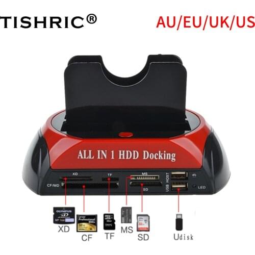 TISHRIC All In 1 Hdd Docking Station 2.5/3.5 Inch Hdd Enclosure USB 2.0 To SATA To IDE Double Read External Hard Drive Station